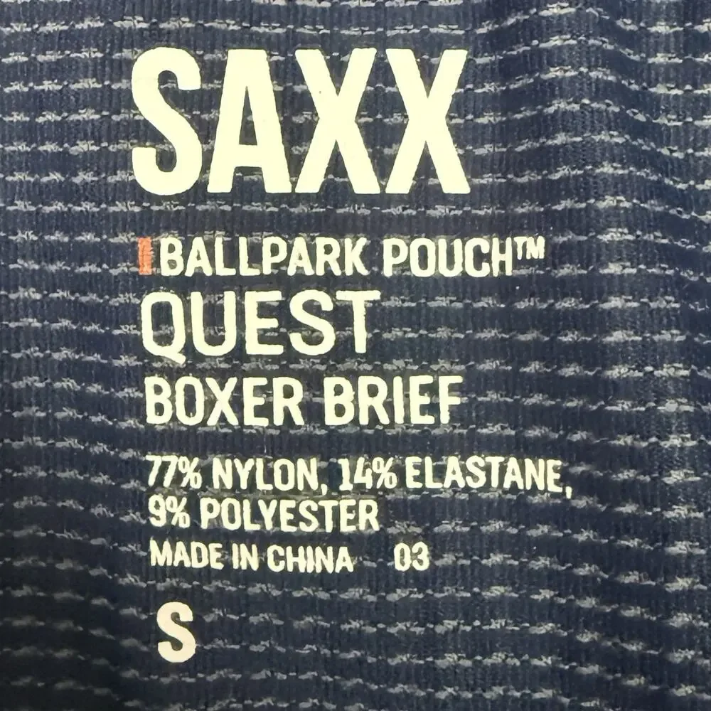 SAXX Quest Boxer Briefs Mens Small Slim Fit Blue Quick Dry Mesh BallPark Pouch‎